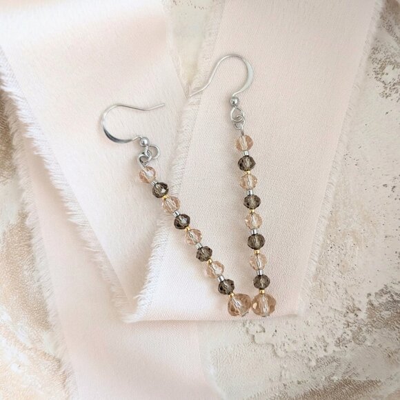 Neutral Faceted Glass Sparkle Dainty Drop Dangle Handmade Earrings - Picture 1 of 3